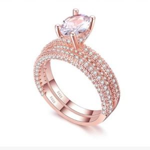 White Sapphire and rose gold plated wedding set